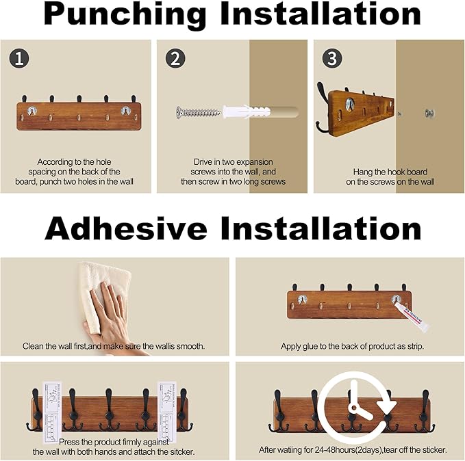 Rustic Wooden Coat Rack Wall Mount with 5 Hooks, Farmhouse Wood Coat Hanger Wall Mount Heavy Duty for Hanging Jacket Coat (Brown)