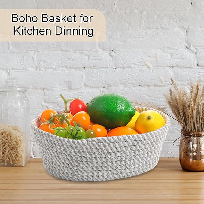 4 Pcs Small Storage Cotton Rope Woven Baskets for Gifts Empty Boho Shelf Closet Storage Baskets Gift Cute Baby Basket for Nursery Basket Easter Decorative Storage Bins for Living Room Bedroom(Grey)