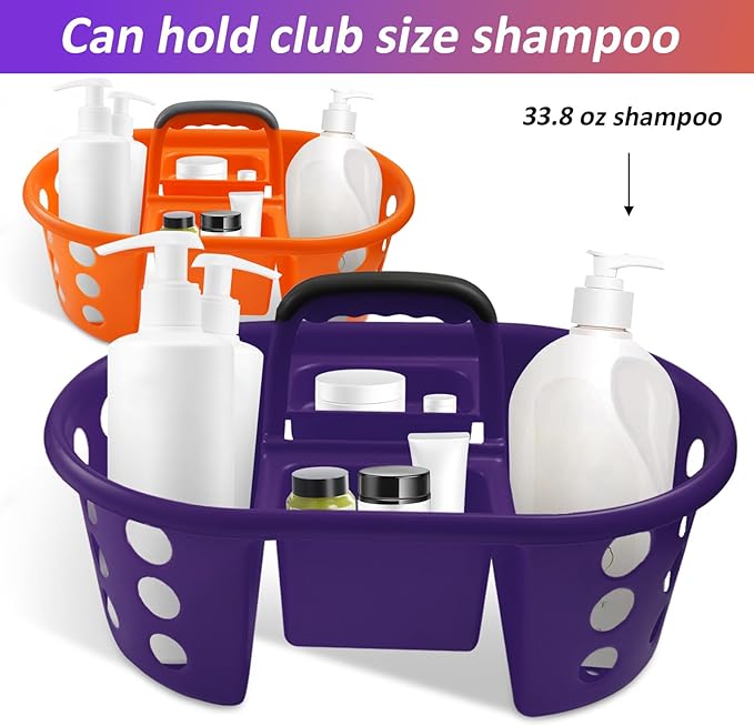 Large Shower Caddy Portable 2PC - Made in USA Plastic Jumbo Size Dorm Storage Candy Tote with Handle Shower Organizer for Bathroom, Pantry, Kitchen, College Dorm, Orange/Purple