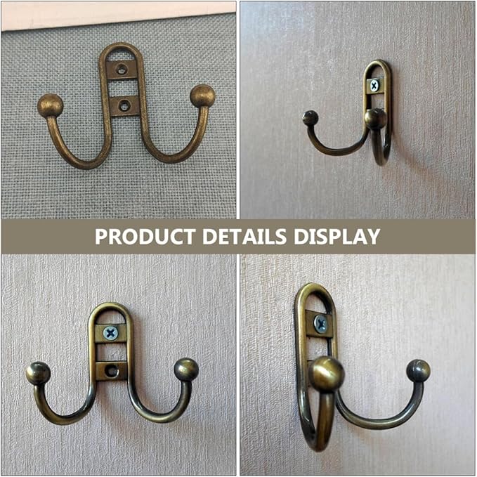 SUPVOX 5pcs Antique Blue Green Double Wall Mount Metal Clothes Hooks Cabinet Coat Hangers for Home Kitchen Storage and Closet Organization