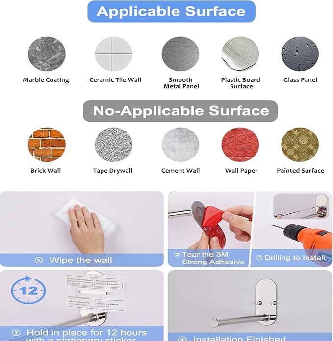 Stainless Steel Clothes Hanger Storage Rack,Wall Mounted Clothes Hanger Organizer, Clothes Bar-Hanger Holder Hooks, Laundry Room Coat Hanger,Space Saving Adhesive OR Drilling Installation