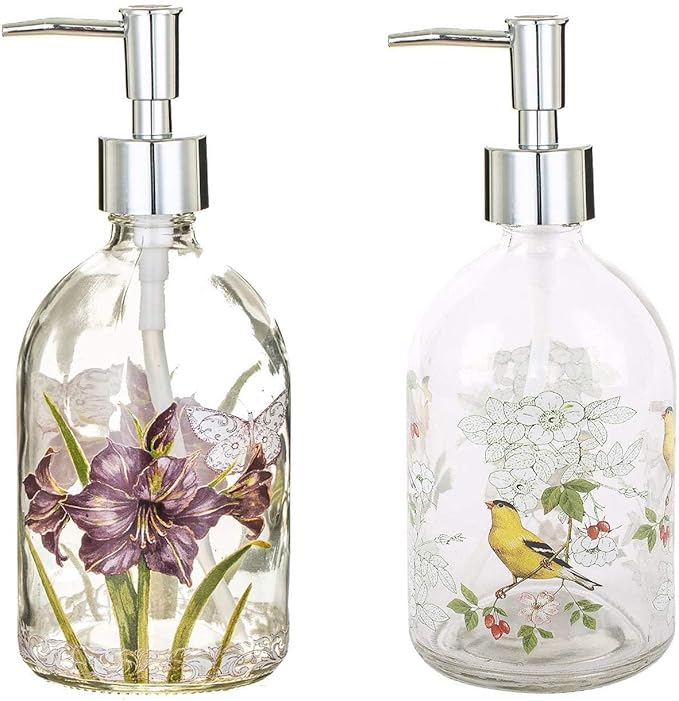 17oz Glass Soap and Lotion Dispenser Bottle with Rust Proof Plastic Pump Refillable Liquid Pump Bottle Great for Kitchen, Bath, Bathroom Accessories, Countertop, Set of 2
