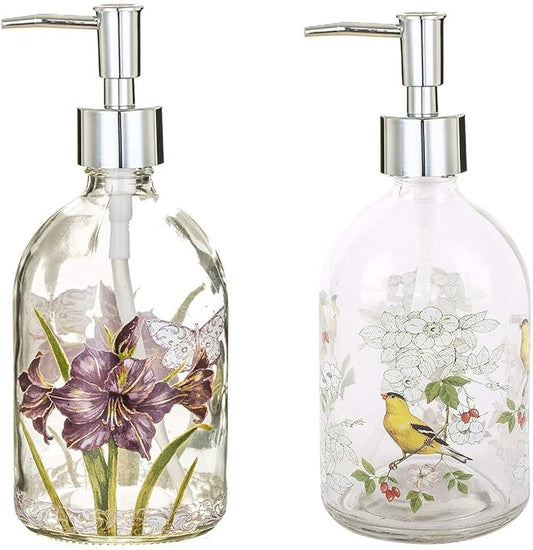 17oz Glass Soap and Lotion Dispenser Bottle with Rust Proof Plastic Pump Refillable Liquid Pump Bottle Great for Kitchen, Bath, Bathroom Accessories, Countertop, Set of 2