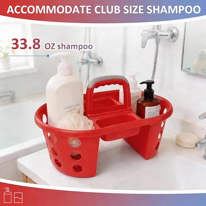 Large Shower Caddy Portable 2PC - Made in USA Plastic Jumbo Size Dorm Storage Candy Tote with Handle Shower Organizer for Bathroom, Pantry, Kitchen, College Dorm, Red/Periwinkle