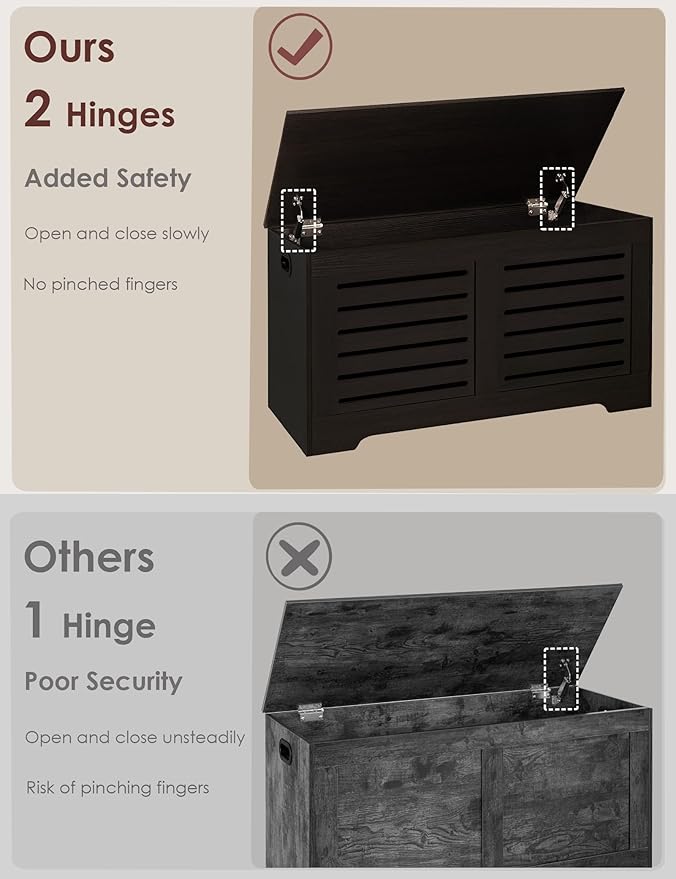 DINZI LVJ Storage Chest, 39.4âWooden Toy Box with 2 Safety Hinges, Retro Entryway Shoe Storage Bench with Flip-Top, Sturdy Large Storage Trunk for Living Room, Bedroom, Easy Assembly, Espresso