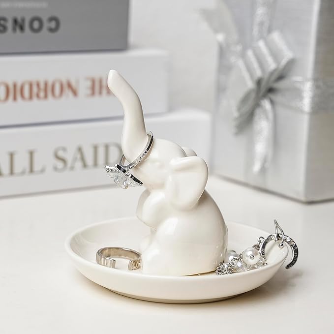 Elephant Ring Holder Ceramic Ring Dish, Jewelry Holder Dish Trinket Tray For Rings Earrings Trinkets Organizer, Christmas Birthday Bridesmaid Gifts for Women