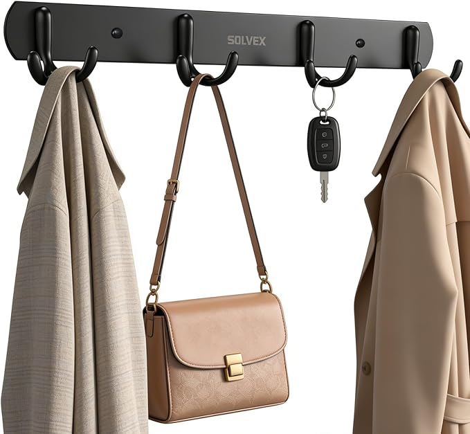 SOLVEX Coat Rack Wall Mount,2 Pack Coat Hooks Wall Mount, Hat Rack Key Holder Bag Hanger for Wall,Wall Hooks for Hanging,Purse Hanger Towel Hooks for Bathroom SP-60302-N
