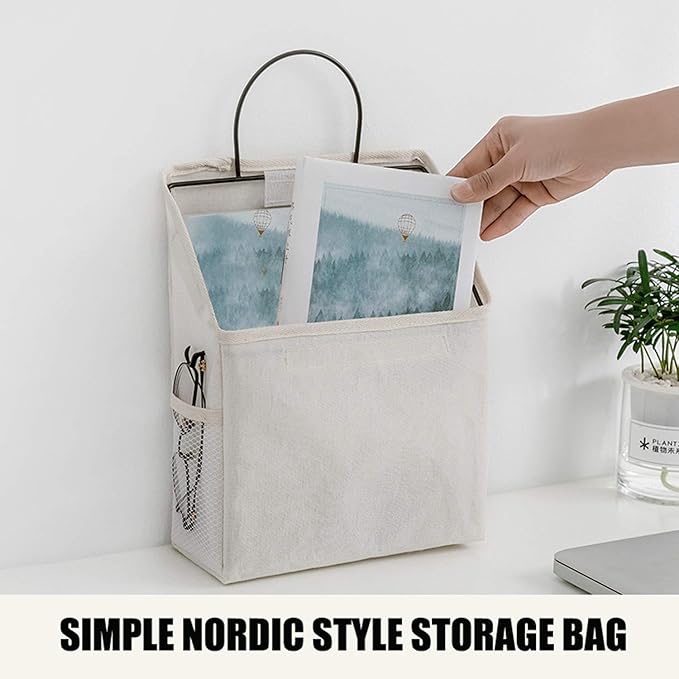 2 Pcs Wall-hanging Storage Bags,Desktop Organizer Basket Cotton Linen Hanging Storage Basket for Kitchen,Bderoom,Living Room-Plant