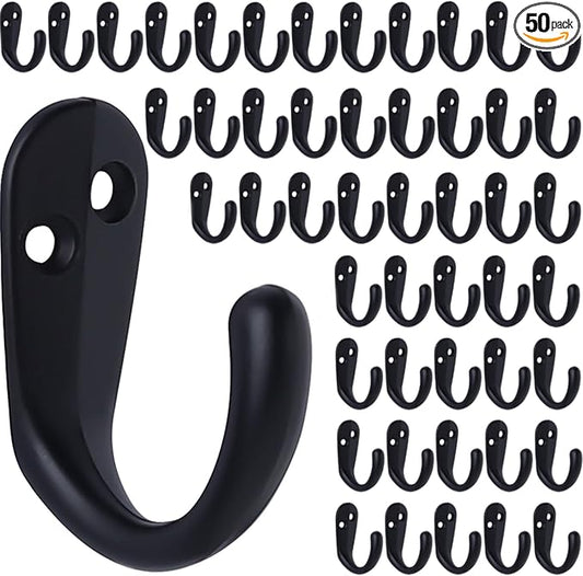 IBosins 50PCS Coat Hooks Wall Mounted Single Prong Robe Hook for Hanging Towel Hooks with 100 Screws for Cup, Mug, Bags, Hat, Cap, Scarf, Pet leashes