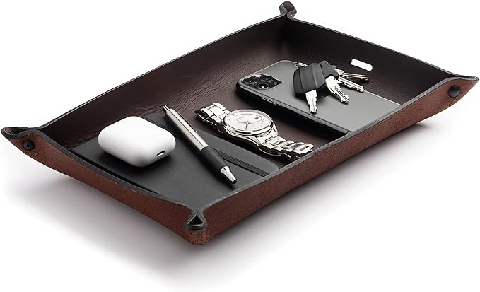 Main Street Forge Leather Valet Tray for Men â Rustic EDC Organizer for Keys, Phone & Wallet â Made in USA â Whiskey Barrel Brown