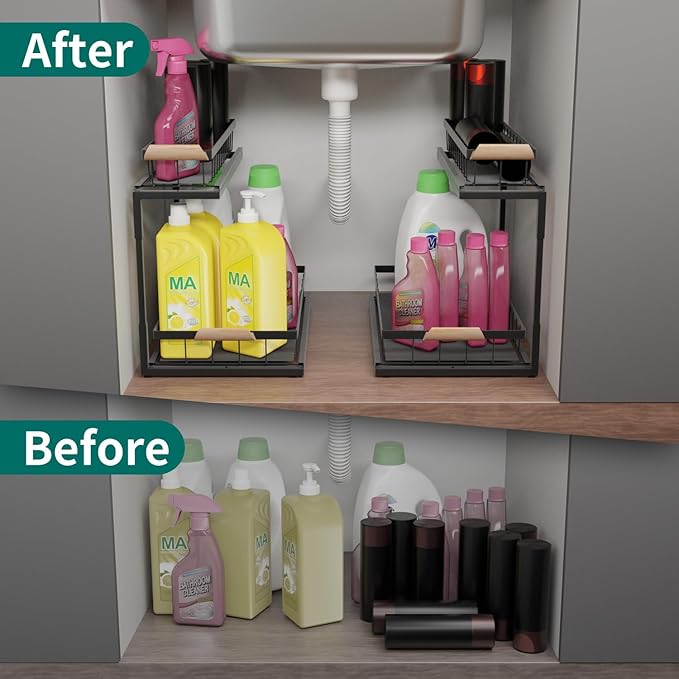 MARIE Under Sink Organizer and Storage,Pull Out Cabinet Organizer Slide Out Sink Shelf Cabinet Storage Shelves, Under Sink Storage for Kitchen Bathroom Cabinet
