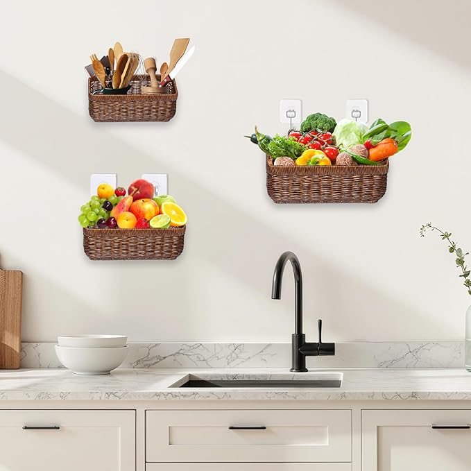 2 Pack Woven Storage Basket,Organizer Trays, Paper Box,Vintage Bin for Bathroom, Kitchen,Vanity Countertop Table Shelf, Open Storage Bins for Living Room, Bedroom, Balcony, Garden (Brown, ‎2 pc (S+M))