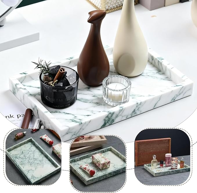 Natural Marble Tray, Stone Tray for Bedroom/Bathroom/Kitchen/Vanity Countertop, Jewelry Tray for Rings Earrings Necklace Bracelet Watch, Room Decor Aesthetic