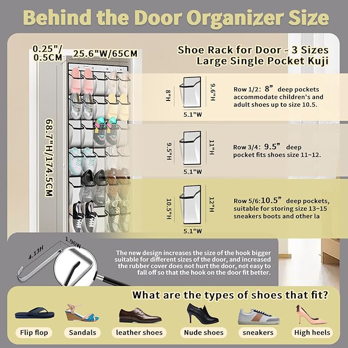 PAULONE Massive 70-Inch Dual-Side Family Organizer - Stores Shoes, Handbags, Toys & Baby Gear, Heavy Duty Over Door Storage System for Every Room (White)