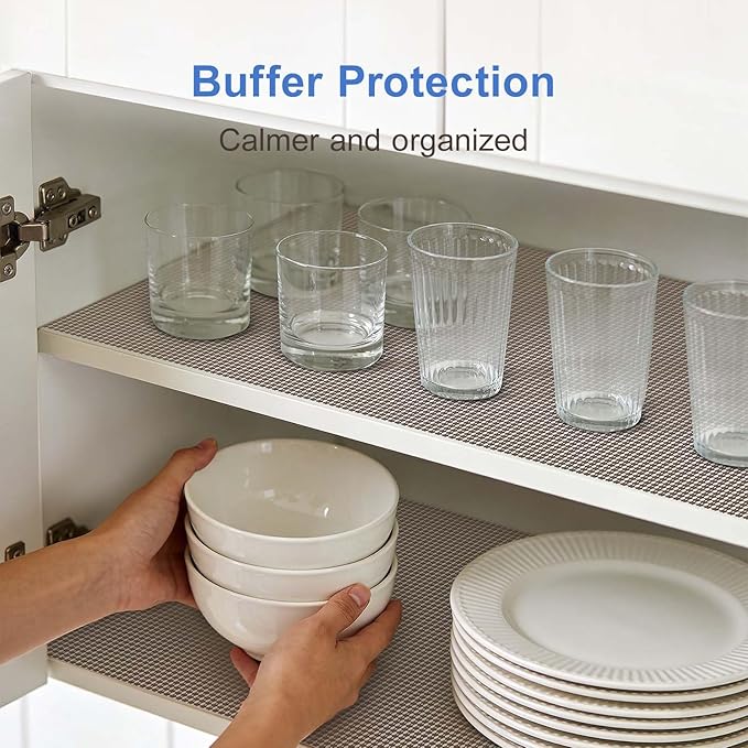 Shelf Liner Non Adhesive Cabinet and Drawer Liner,Upgrade Durable Folded Slip Great Grip Liners for Kitchen Cabinets, Storage, Desks, Dresser, 11.8 in x 9.8 ft, Wheat