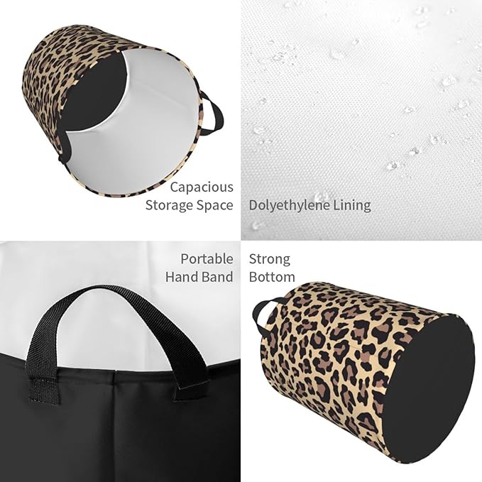 Leopard Print Animal Cheetah Round Laundry Hamper Storage Basket Toys Clothes Organizer Bin For Home Bathroom Bedroom Dorm Nursery, 38l