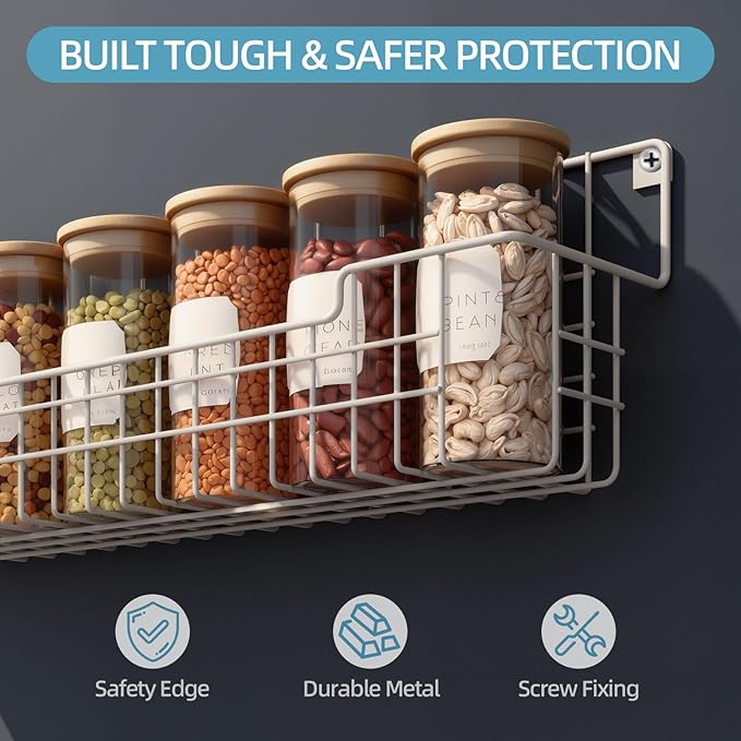 Spice Rack, 4-Pack Seasoning Organizer Wall Mounted for Kitchen Storage Organization, Metal Spice Holder Shelf for Cabinet, Pantry, White