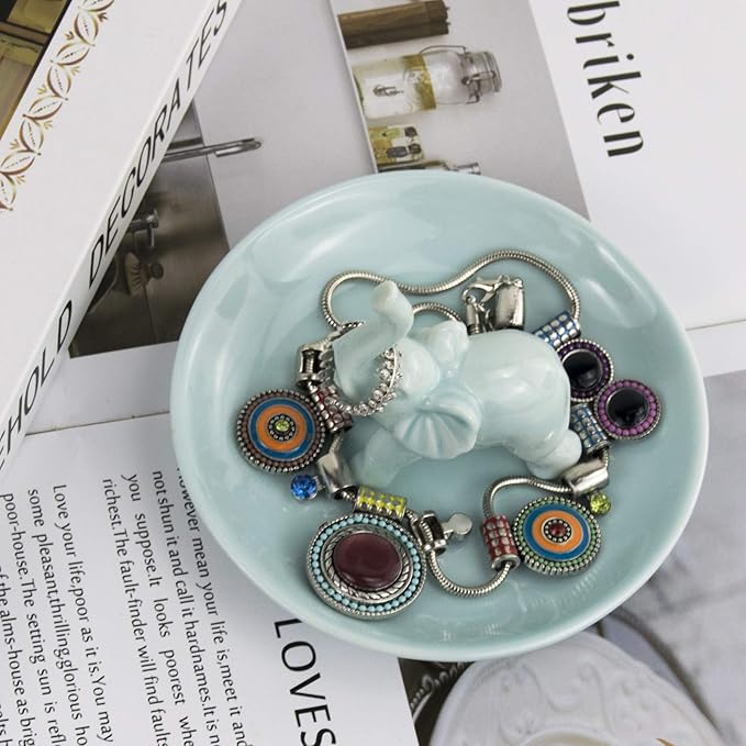PUDDING CABIN Blue Elephant Ring Holder Trinket Dish, Elephant Gifts for Women, Christmas Birthday Gifts for Women Mom Her, Engagement Ring Holder Wedding Gifts