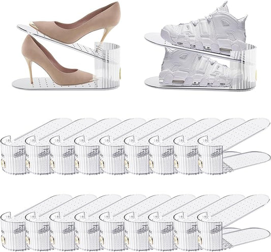 Clear 20 Pack Shoe Slot Organizer, Shoe Stacker Organizer Holders for A Pair of Shoes, Adjustable Thickening Double Layer 50% Shoe Space Saver Rack Storage for Closet (clear, 20 pack)