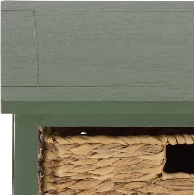 SAFAVIEH Home Collection â Vedette Dusty Green 5-Basket Storage Tower, Natural Rattan Accent Design, Fully Assembled (AMH5739J)