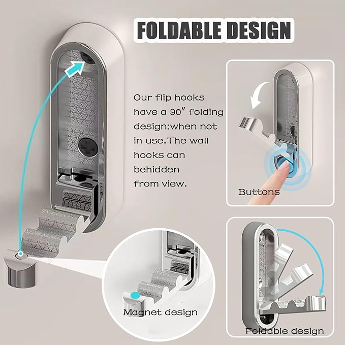 4PCS Foldable Wall Hooks, Folding Coat Hook, Folding Hook Wall Mount with 4pcs L-Shape Nail-Free Hooks, Screwdriver and Drill Bit, for Bathroom, Kitchen, Entryway, Holds Coats, Backpacks, Hats, Keys