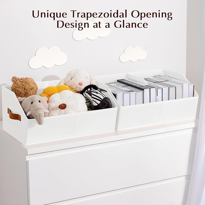 Closet Organizers and Storage Bins - 8 Pack Collapsible Divided Trapezoidal Cube Storage Bins Baskets with Orange Handle for Organizing Clothes Blankets, Toys, Books, Towels(White)
