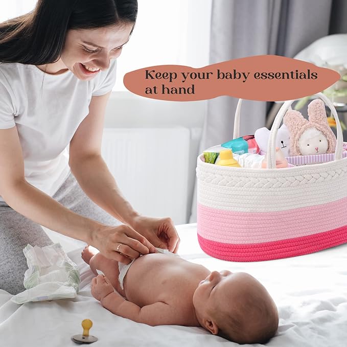 luxury little Diaper Caddy Organizer for Changing Table, Baby Diaper Basket, Portable Storage Basket, Wipes, Car Organizer, Nursery, Baby caddy (Pink)