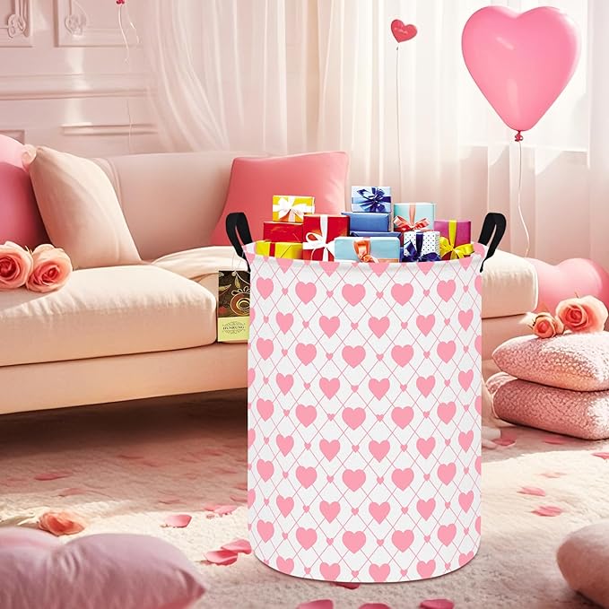HUNRUNG Laundry Hamper,Large Canvas Fabric Lightweight Storage Basket Toy Organizer Dirty Clothes Collapsible Waterproof for College Dormsï¼Round-Heartï¼