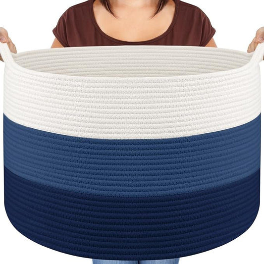 Maliton XXX Large Cotton Rope Blanket Basket, 22" x 22" x 14" Storage Baskets for Organizing, Kids Dog Toy Storage Box Organizer Bins, Blanket Holder for Living Room, Bedroom, Kids Room, Bathroom