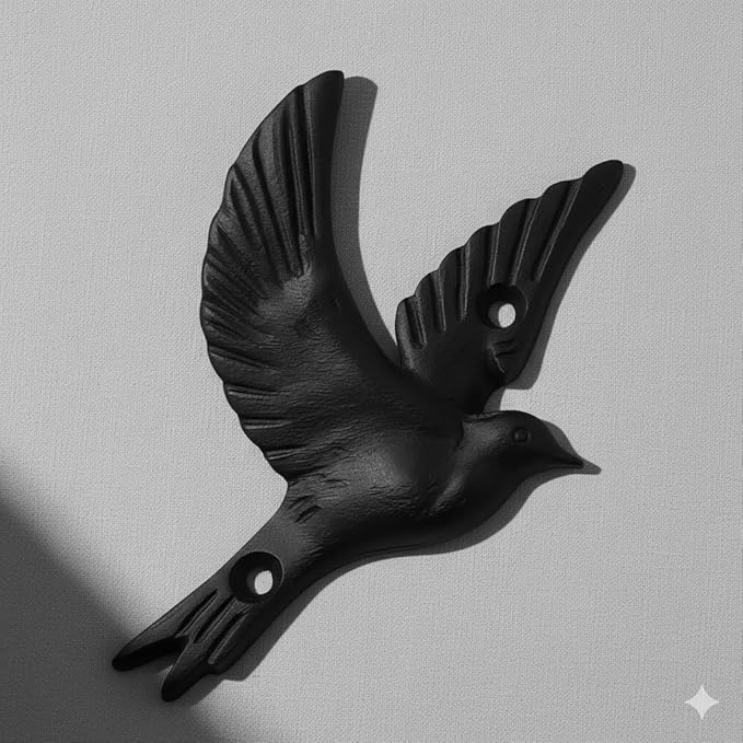 Ambipolar Flying Bird Iron Cast Decorative Bird Wall Mounted Coat Hooks (Magic Black)