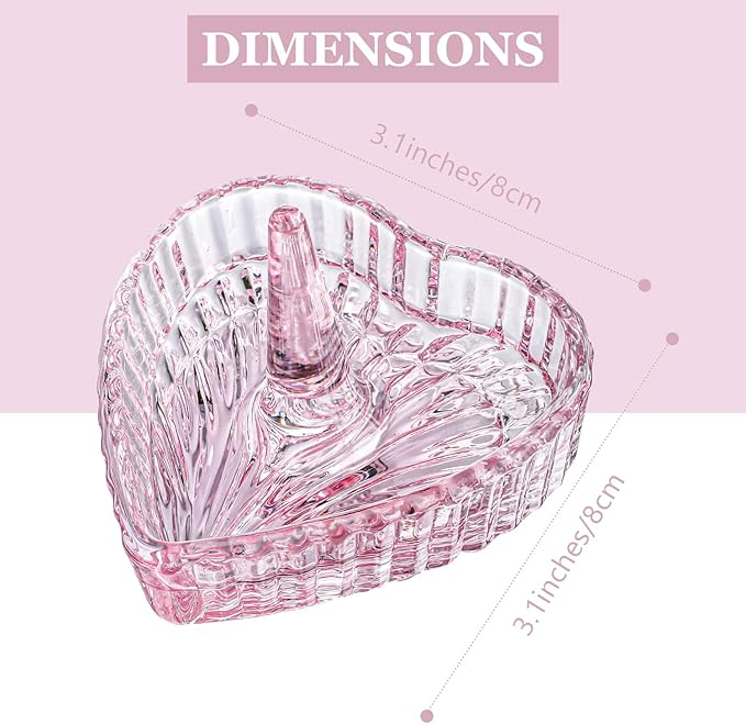 kanpura Crystal Pink Ring Holder Heart Shaped Ring Holder Dish, Jewelry Trinket Tray Wedding Birthday Christmas Gift for Women