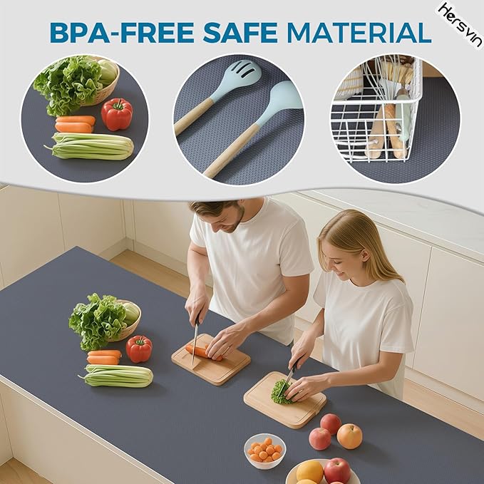 Hersvin Shelf Liners, 18in x 20ft Kitchen Drawer Mats, Non-Adhesive EVA Cupboard Protector, Cabinet Lining (Dark Gray/Dot)