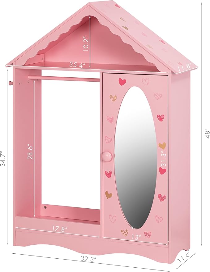 UTEX Kids Dress Up Storage with Mirror, Kids Wardrobe Closet, Dress Up Armoire for Little Girls, Open Hanging Costume Organizer with Storage Cabinet for Kids Room, Playroom | with Mirror, for Little Girls, Open Hanging, Costume Organizer, with Storage ...