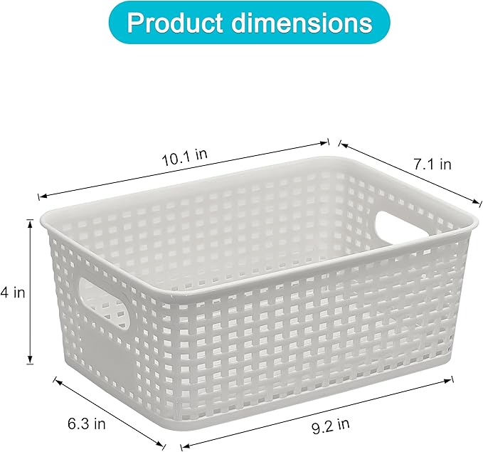 Soddeph 3 Pack Plastic Storage Baskets with Handles,Stackable Organizer Bins for Closet, Bathroom, Kitchen, Office, Shelf and Cabinet Organization (White, Grid-3PACK)