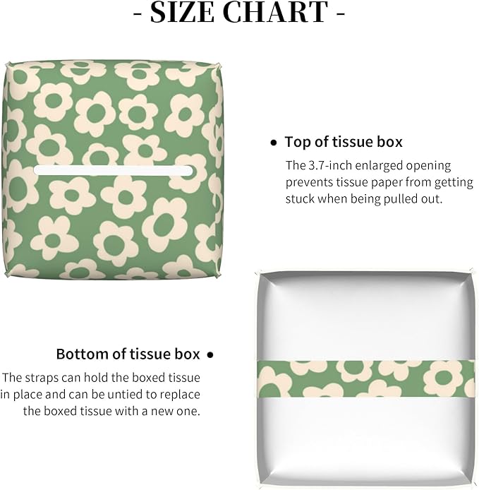 Tissue Box Holder Green Groovy Flower Tissue Box Cover Square Leather Tissue Holder Organizer Portable Decorative Facial Paper Case for Home Office Bathroom Vanity Countertop