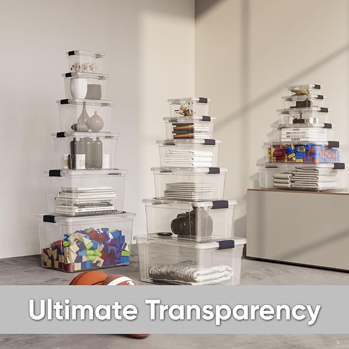 Superio Storage Bins with Lids- 6 Pack, 7.4 Qt Clear Boxes for Organizing, Stackable Plastic Containers- BPA Free, Non-Toxic, Odor Free, Organizer for Home, Office, Dorm