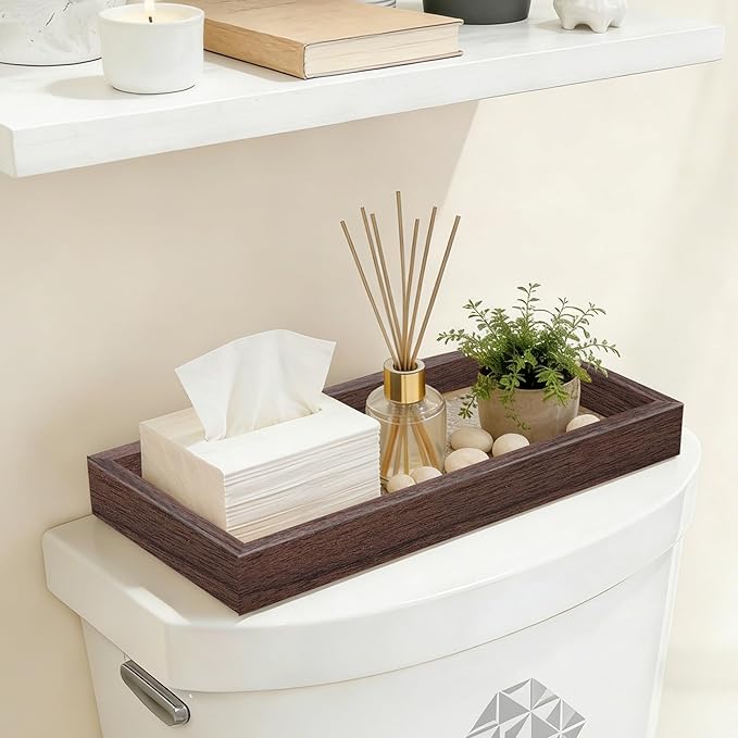 Rectangle Small Wooden Tray Set of 3, Desk Drawer Organizer - Stackable, Walnut