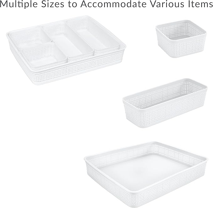 Simplify 5 Piece Organizing Set | Multiple Size Bins | Multipurpose | Office | Desk | Dorm | Bathroom | Storage Basket | Small Items | Accessories | White