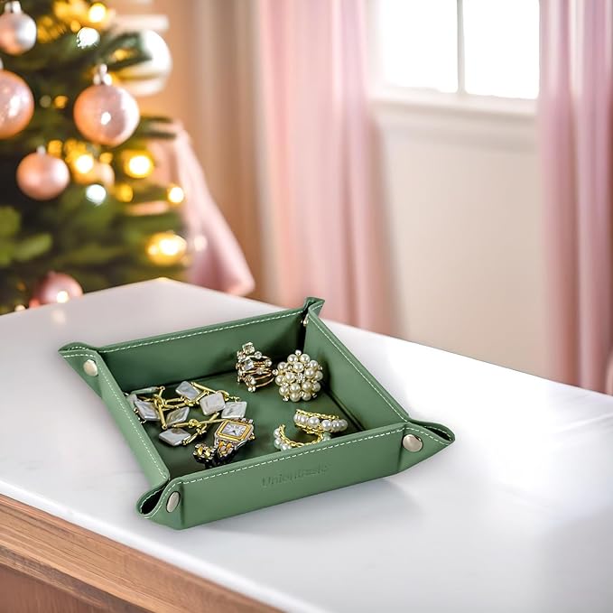 UnionBasic Small Valet Tray, Jewelry Tray for Rings Watches Earrings, Entryway Catchall Caddy for Coins Keys Change, Nightstand Bedside Valet Holder, Trays for Electronic Gadgets, Malachite Green