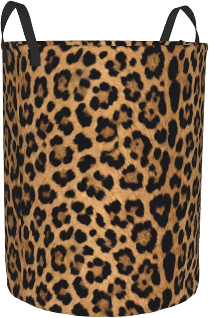 Leopard Cheetah Round Laundry Hamper Wildlife Fur Print Storage Basket Toys Clothes Organizer Bin For Home Bathroom Bedroom Dorm Nursery, 62l