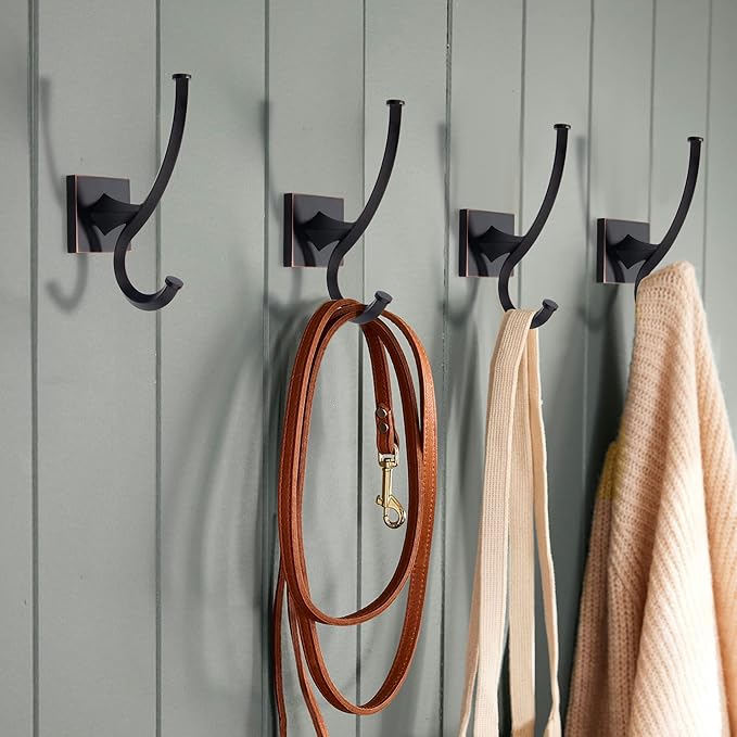 TUNNY 4 Pack Vintage Wall Hooks-Oil-Rubbed Bronze Coat Hooks Towel Hook for Hanging Heavy Duty Bathroom Hook Hat Hook Double Wall Mounted Coat Hanger