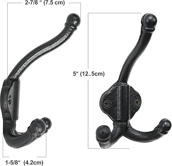 Dseap Cast Iron Wall Hooks L=5”, Heavy Duty Coat Hooks, Rustic Vintage Farmhouse Hook for Hanging Winter Coats Jackets Towels Hats Bags Plants, Antique Copper, Pack of 10 (GripBold)