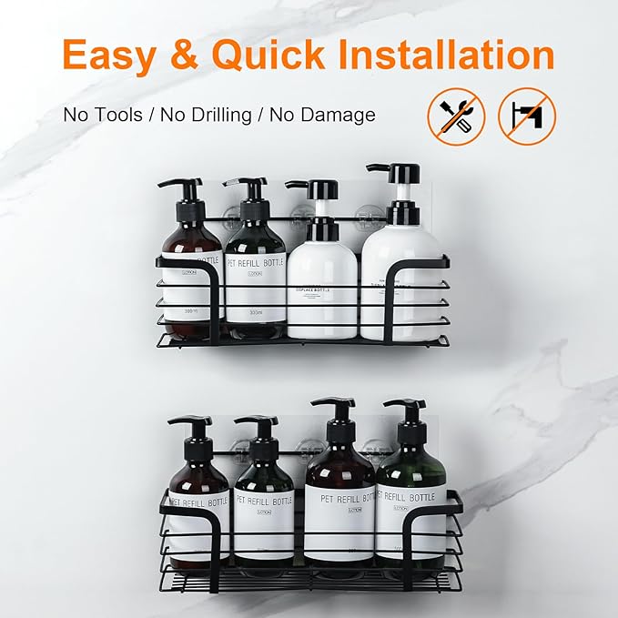 Ibergrif 2 Pack Black Bathroom Shelf Organiser, Shower Caddy M34036B - Rustproof, Waterproof, High Load-Bearing, Easy Installation