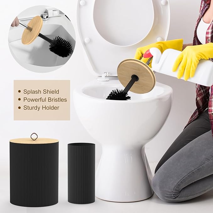 Bathroom Accessories Set - 24PCS Black Bathroom Set with Shower Curtain and Rugs,Trash Can,Toilet Brush Holder Set & Soap Dispenser – Stylish & Functional Bath Decor for Home, Apartment