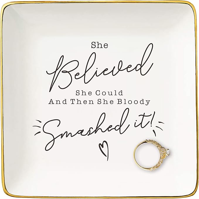 Inspirational Quotes Gift-Christmas Gift-Congratulation Affirmation Reminder Present-Positive Motivational Encouragement Present,She Believed She Could-Jewelry Tray Trinket Holder Ring Dish