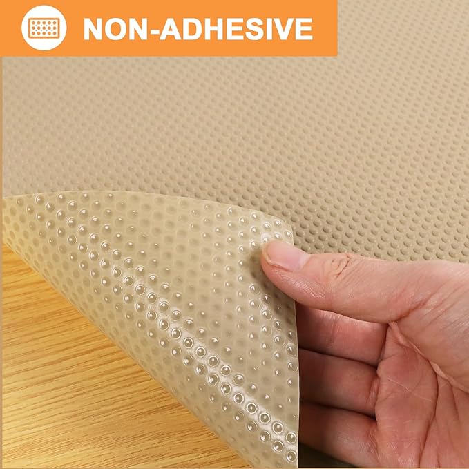 FLPMIX Kitchen Cabinet Liner Non-Adhesive: Waterproof Bathroom Drawer Liners Mat - Easy to Cut Small Cupboard Shelf Liner for Pantry Shelves - Oil-Proof Khaki 12" x 396"