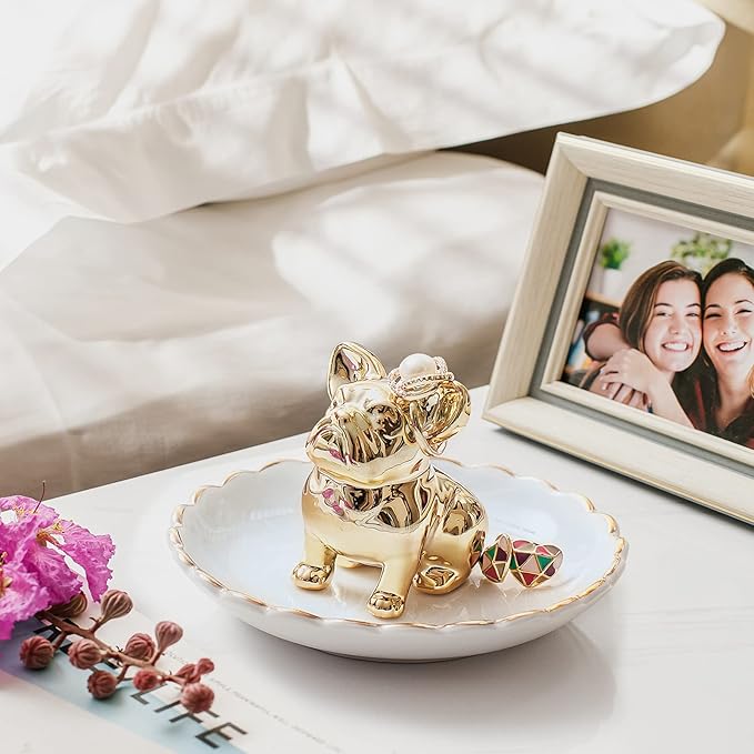 PUDDING CABIN Bulldog Ring Holder Dish, Gifts for Mom Valentines, Birthday Gift for Women Friend Girls Aunt Mothers Day Bridesmaid Wedding Engagement Xmas Gifts, Dog Mom Gifts for Women
