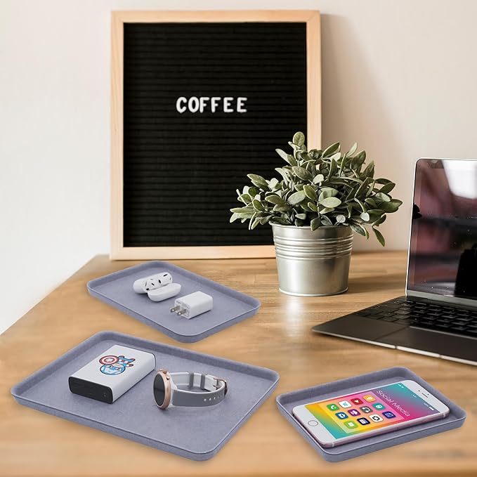 Welaxy Desk Drawer Tray DND dice Games Holder EDC Catchall nightstand multitray Entryway Bedside Caddy Counter Organize for Keys Jewelry Watches Sorting 3-Piece (Glacier Gray)