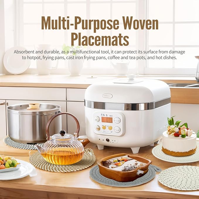 Hot Pads for Kitchen & Quartz Countertops – 6-Pack 8-Inch Cotton Trivets for Hot Dishes, Pots and Pans, Machine Washable Farmhouse Kitchen Decor with Storage Basket