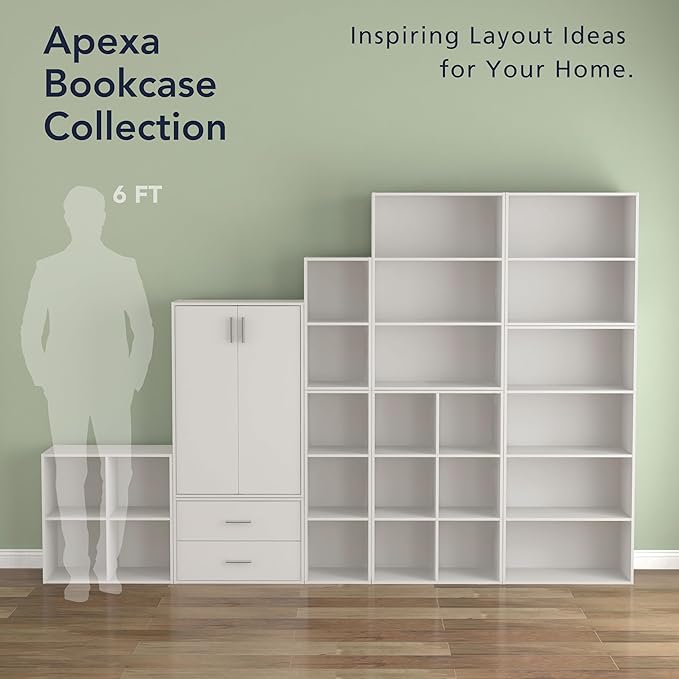 Homes: Inside + Out Apexa 2-Tier Cube Storage Organizer Shelves, Stackable Wood Bookcase Fits Cubby Bins for Organization, Dorm Teen Room Decor & Home Office, White